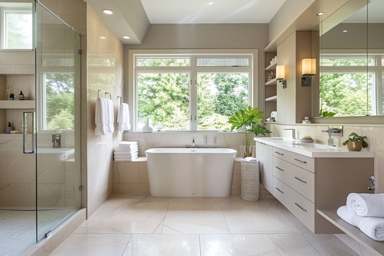 Alt d'image: "Salle de bain rénovée et moderne augmentant la valeur immobilière avant un déménagement à Amiens.